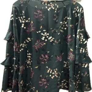 Ivanka Trump Dark Green Floral Blouse